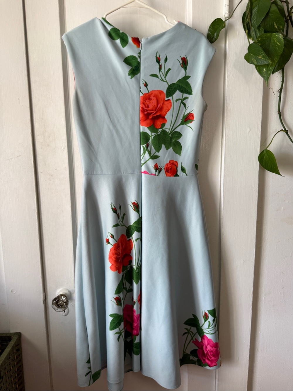 Gabby Skye Light Blue Midi Dress with Red Rose Print size 12 - Picture 6 of 9